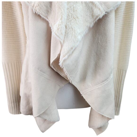 Knox Rose Sweater Jacket Women SMALL Ivory Faux Suede Fur Shearling Open Cardiga - Picture 5 of 15